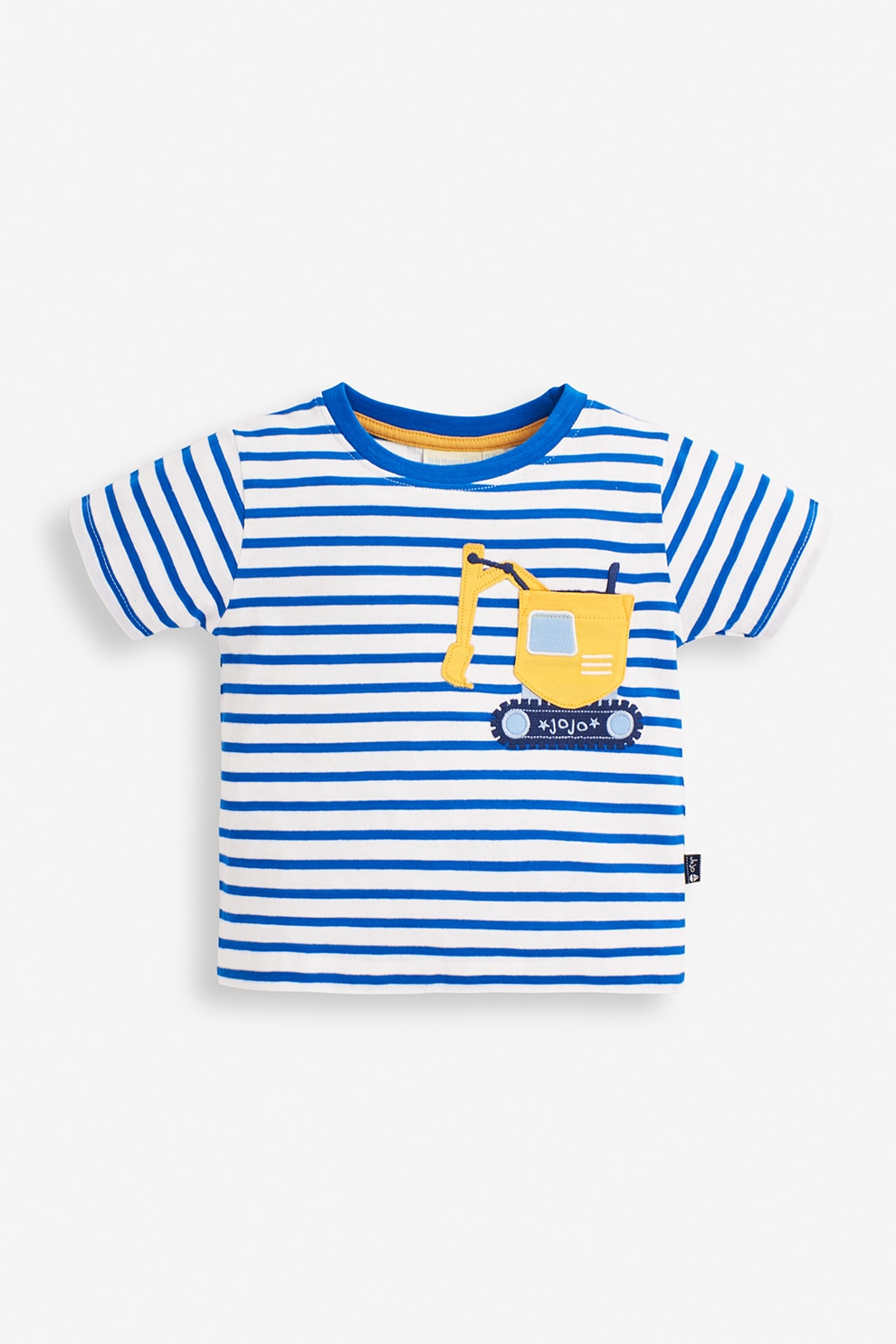 JoJo Maman Bebe, Tricou in dungi cu decolteu la baza gatului, Alb/Albastru/Galben