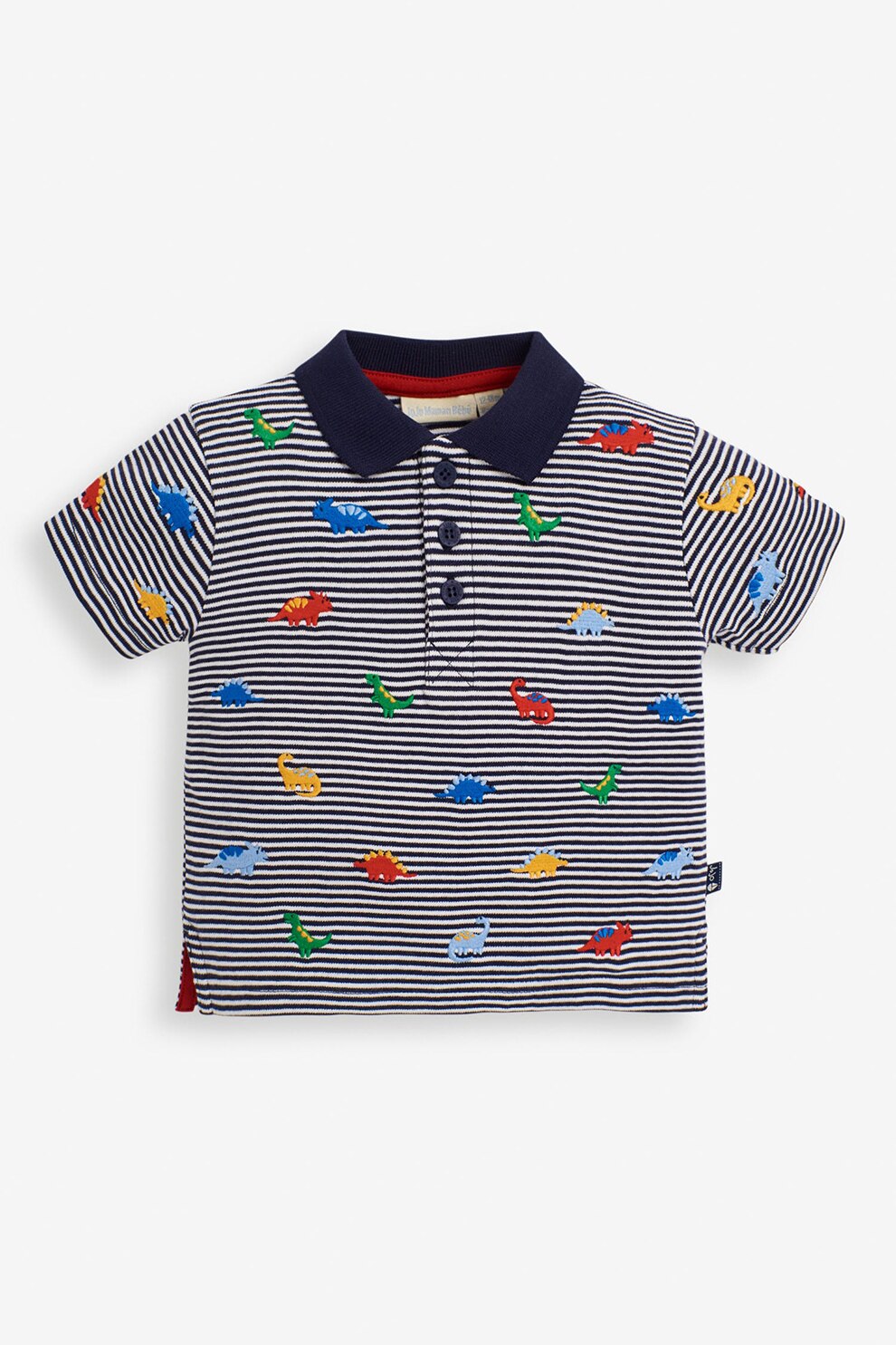 JoJo Maman Bebe, Tricou polo cu dinozauri brodati, Bleumarin inchis/Alb/Rosu