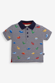 JoJo Maman Bebe, Tricou polo cu dinozauri brodati, Bleumarin inchis/Alb/Rosu JoJo Maman Bebe, Tricou polo cu dinozauri brodati, Bleumarin inchis/Alb/Rosu