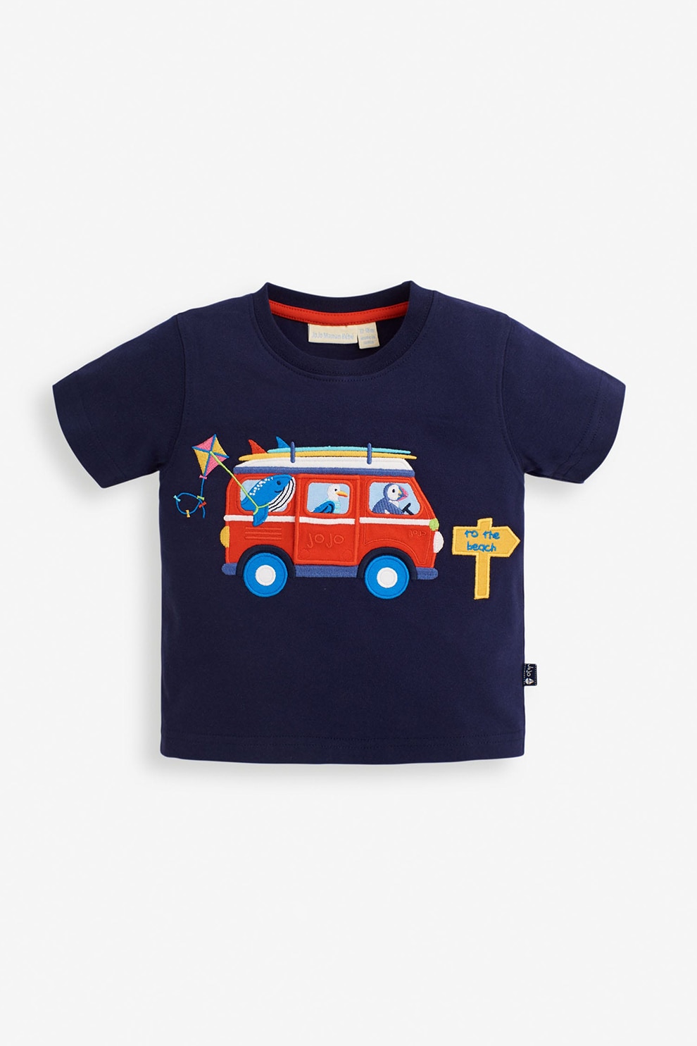 JoJo Maman Bebe, Tricou cu aplicatie rulota interactiva, Bleumarin/Rosu/Alb
