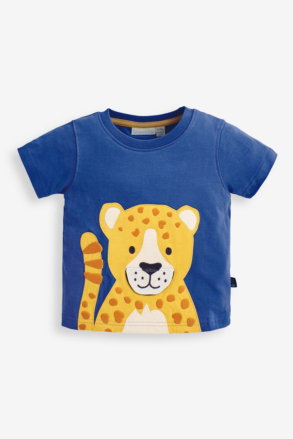 JoJo Maman Bebe, Tricou cu aplicatie tigru interactiva, Albastru inchis/oranj pal