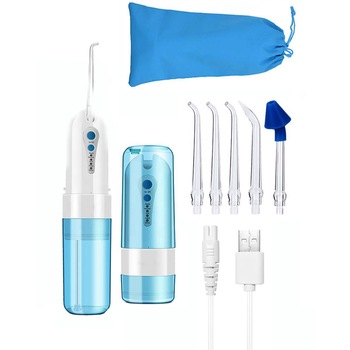 Irigator Oral Profesional Portabil pentru dus bucal FunVita™ V2, 2000 pulsatii/minut portabil, 100 Psi, sinusal, 4 moduri de lucru, acumulator 2000mAh, 5 duze incluse, 150 ml, Alb Irigator Oral Profesional Portabil pentru dus bucal FunVita™ V2, 2000 pulsatii/minut portabil, 100 Psi, sinusal, 4 moduri de lucru, acumulator 2000mAh, 5 duze incluse, 150 ml, Alb