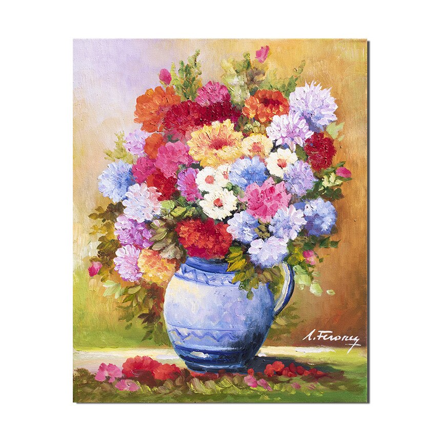 Tablou living, dormitor pictat manual - Bucurie florala (4) - 50x40cm ulei pe panza