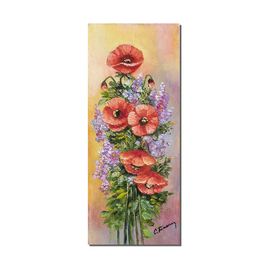 Tablou living, dormitor pictat manual - Maci imperiali - 60x25cm ulei pe panza