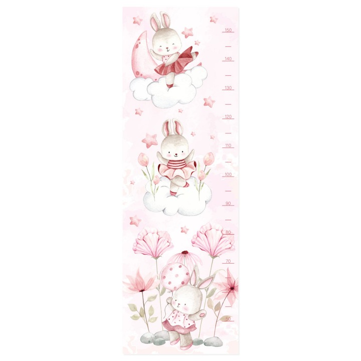 Sticker perete Masurator pentru copii, Stickermania, Iepurasii veseli, 40x120 cm