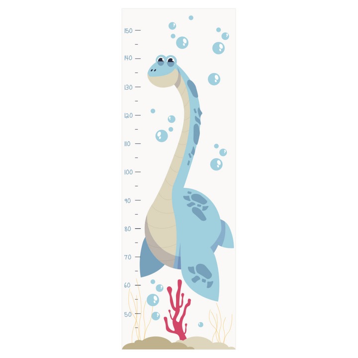 Sticker perete Masurator pentru copii, Stickermania, Dinozaur in ocean, 40x120 cm