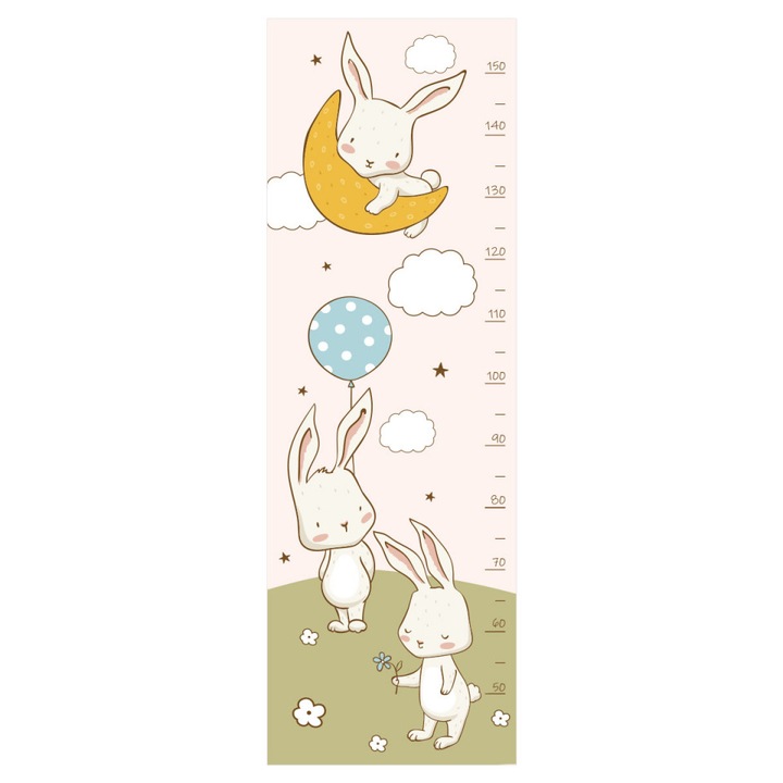Sticker perete Masurator pentru copii, Stickermania, Iepurasii, 40x120 cm