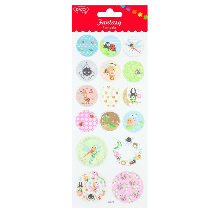 Set 16 abtibilduri insecte, Daco, Fantezia, Multicolor, AB132