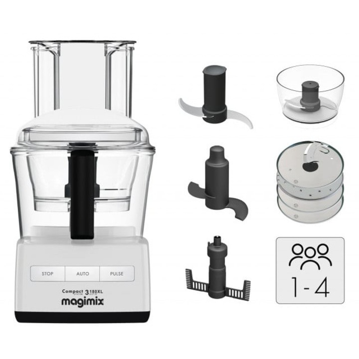 Кухненски робот Magimix, C3200XL, 650W, 3 купи, 2.6L/2.2L/1.2L, Автоматична скорост, Бял