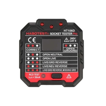 Tester priza Pyramid®, cu afisaj si indicator LED, 230VAC, izolatie dubla, certificat CE, HT106D Tester priza Pyramid®, cu afisaj si indicator LED, 230VAC, izolatie dubla, certificat CE, HT106D