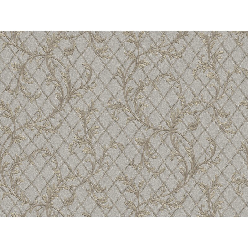 Tapet decorativ clasic elegant frunze si romburi cu sclipici fin vinil compact extralavabil M50509 0.53m x 10m