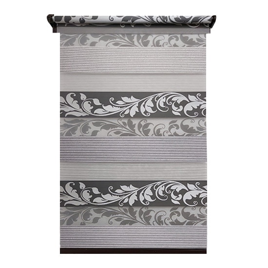 Jaluzea tip Rulou textil MINI,Deko Design,Rolete Zebra Day & Night Luxury High Quality, 48x160cm,ZS5,culoare gri cu model si insertie de sclipici,accesorii albe