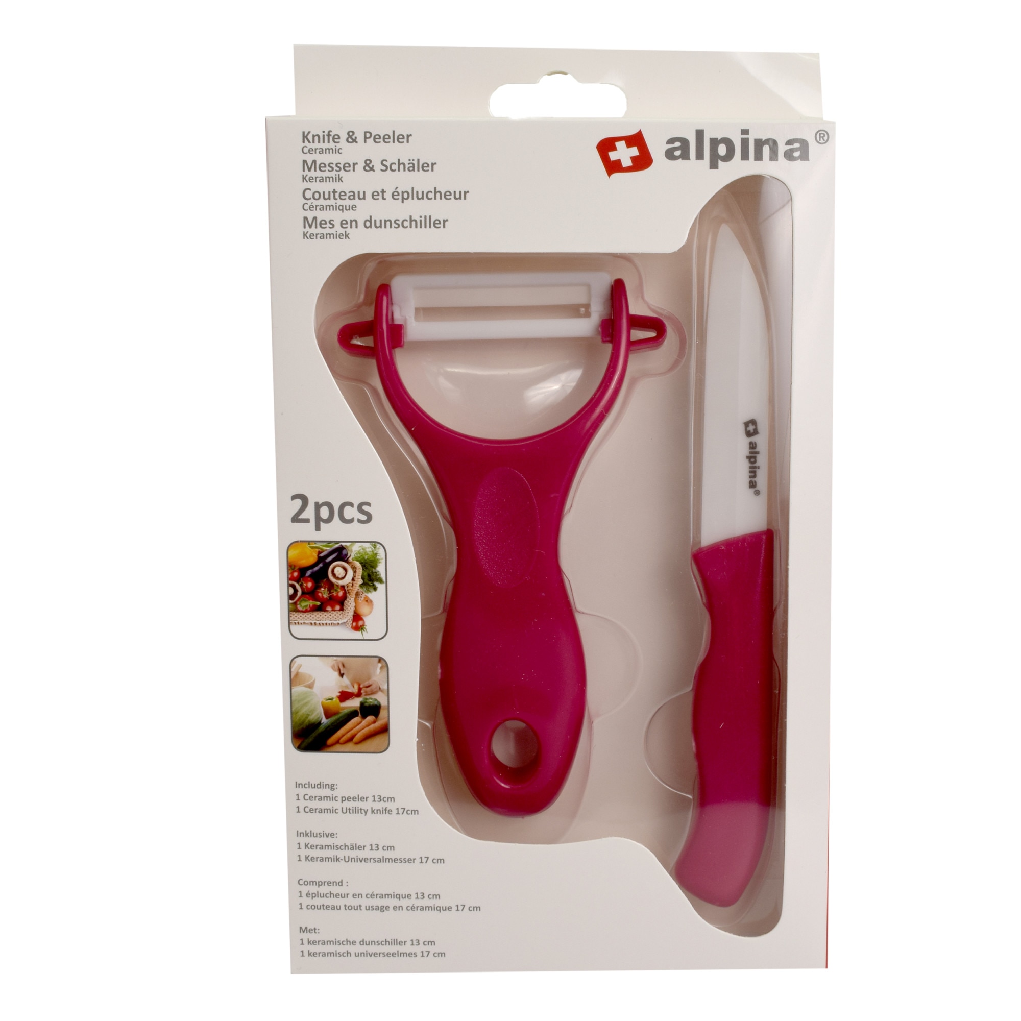 Set cutit si decojitor ceramic Alpina, rosu