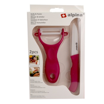 Set cutit si decojitor ceramic Alpina, rosu Set cutit si decojitor ceramic Alpina, rosu