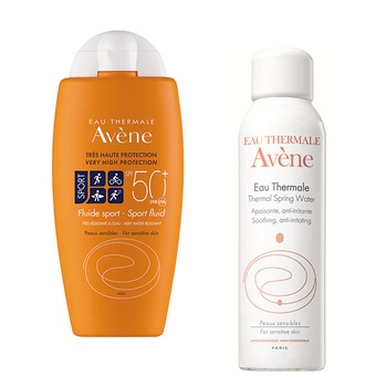 Pachet Avene, crema fluid Sport Fluid SPF 50+ protectie solara 100 ml, Spray Apa Termala 150 ml Pachet Avene, crema fluid Sport Fluid SPF 50+ protectie solara 100 ml, Spray Apa Termala 150 ml