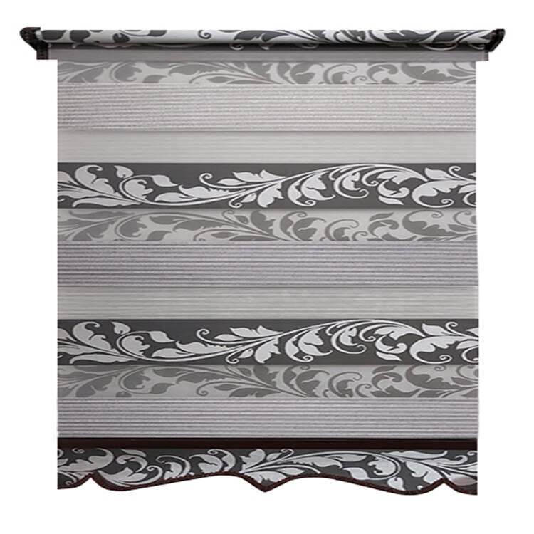 Jaluzea tip Rulou textil MAXI cu Terminatie Decorativa,Deko Design,Rolete Zebra Day & Night Luxury High Quality, 120x160cm,ZS5,culoare gri cu model si insertie de slipici,accesorii albe