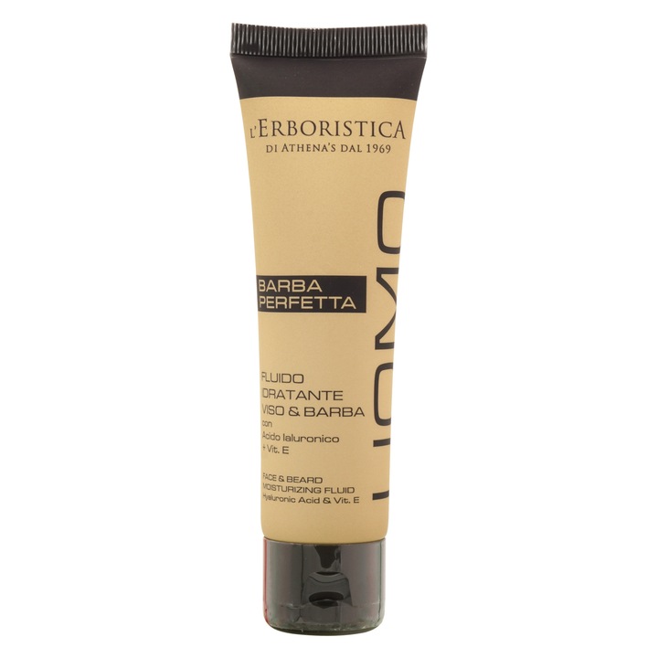 Lotiune hidratanta pentru ten si barba, l'Erboristica Uomo, acid hialuronic si vitamina E, 50 ml
