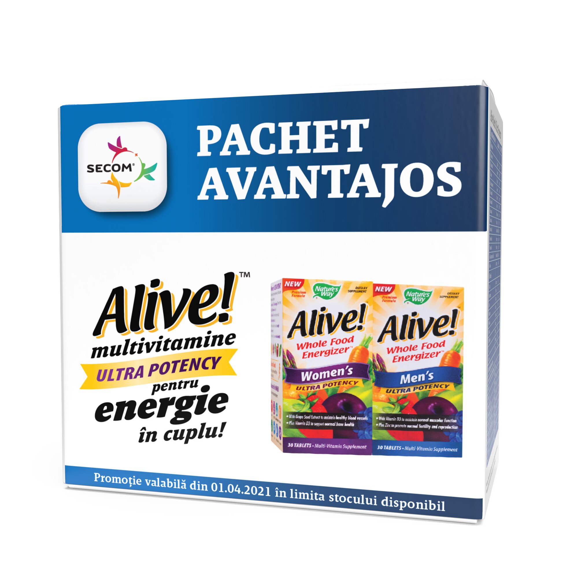 Pachet Alive! Men’s +Women's Ultra, Nature's Way, 30+30 tablete, Secom