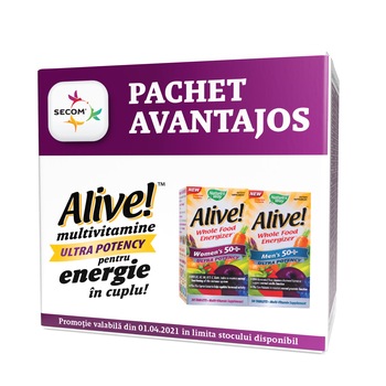 Pachet Alive! Men’s 50+ + Alive! Women’s 50+ Ultra, Nature's Way, 30+30 tablete, Secom Pachet Alive! Men’s 50+ + Alive! Women’s 50+ Ultra, Nature's Way, 30+30 tablete, Secom