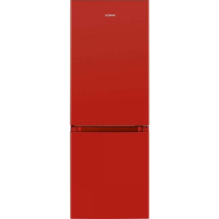 Frigider Bomann, KG 320.2, congelator 53 l, volum 175 litri, H 143 cm, consum redus, silentios, lumina interioara, 2 compartimente, 3 rafturi, suport pentru sticle, decongelare semiautomata, rosu