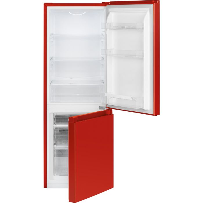 Frigider Bomann, KG 320.2, congelator 53 l, volum 175 litri, H 143 cm, consum redus, silentios, lumina interioara, 2 compartimente, 3 rafturi, suport pentru sticle, decongelare semiautomata, rosu