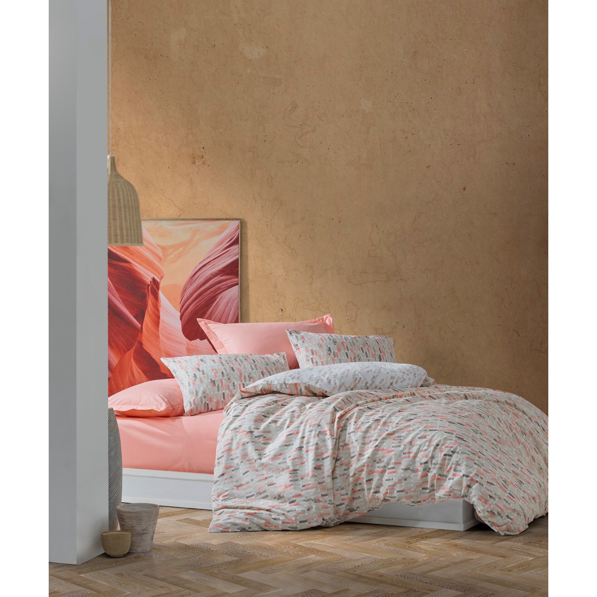 Lenjerie pat dublu, bumbac 100% ranforce, 240 x 260 cm, 4 piese, Cotton Box, Mod Powder (Roz Pudra)