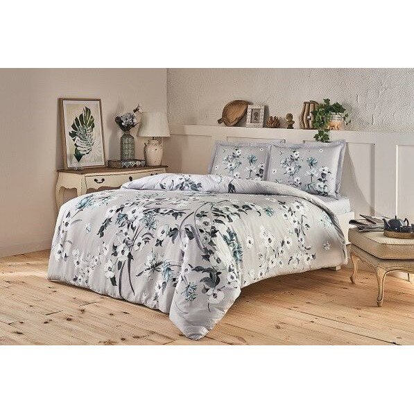 Lenjerie de pat dublu bumbac 100% satinat, 230 x 260 cm, 4 piese, TAC, Emili Gri