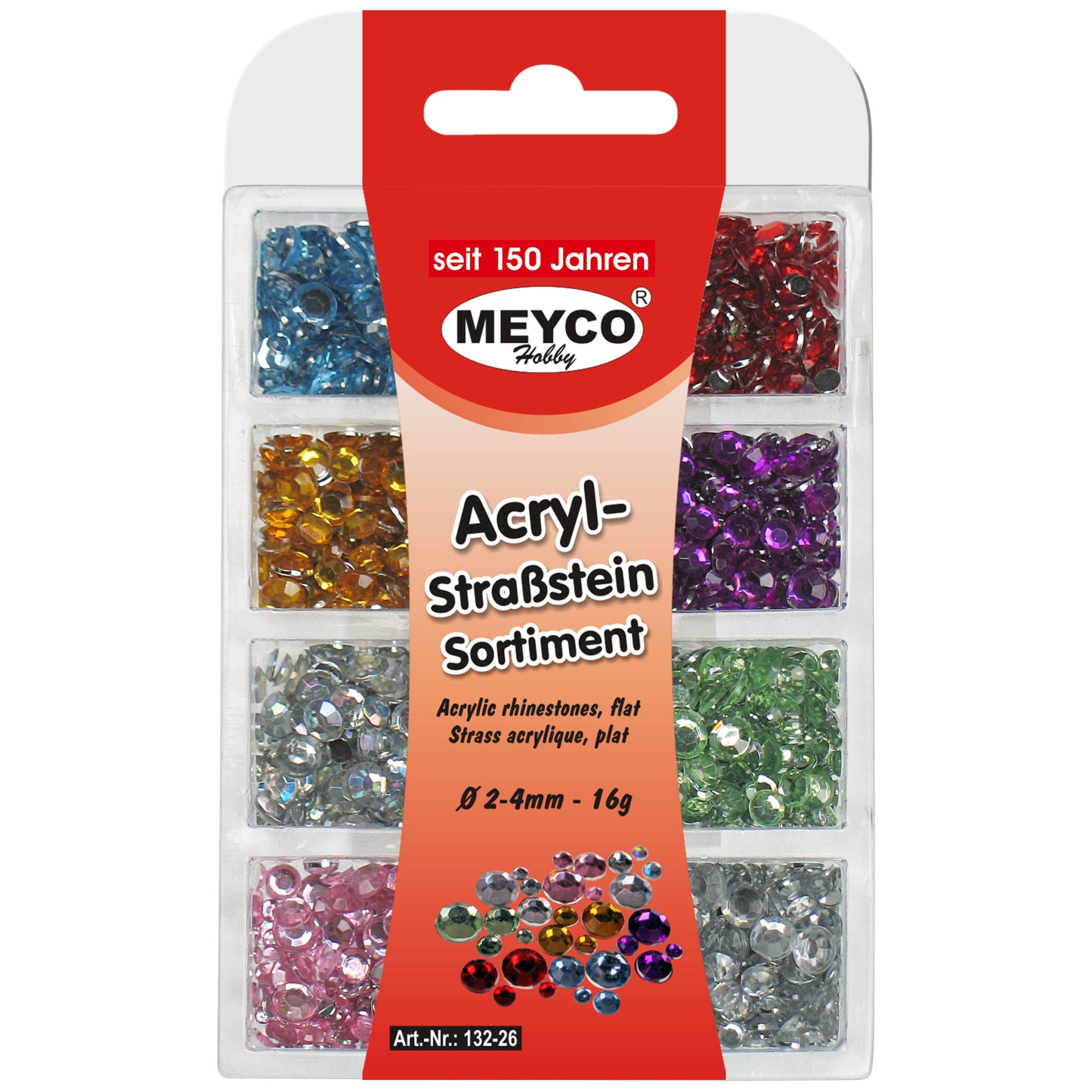 Accesorii creatie, strasuri/pietre acrilice decorative, Ø 2-4mm, 16 g/set, diferite culori, Meyco