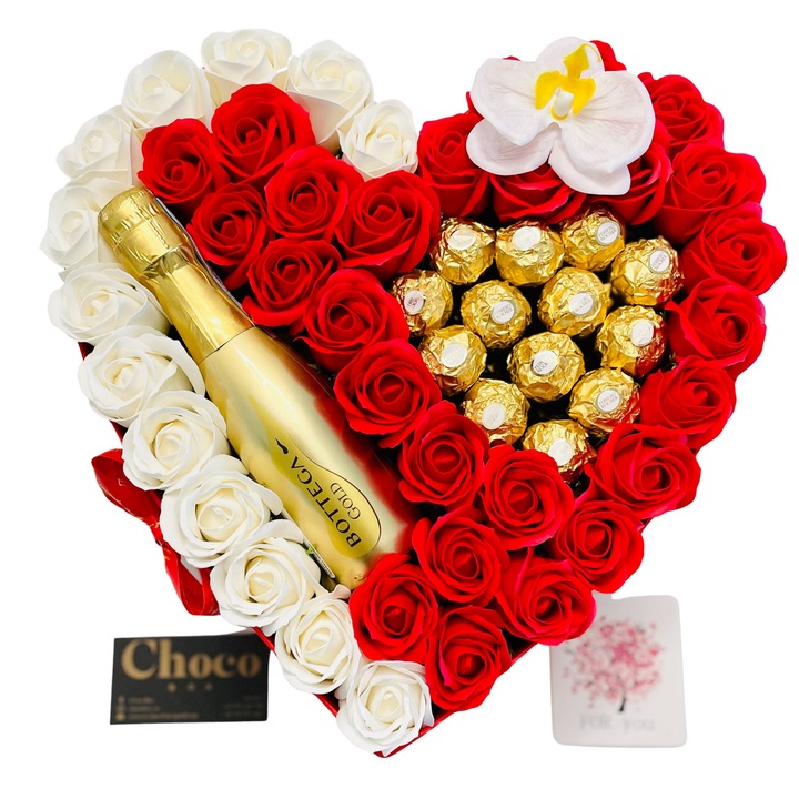 Cutie Cadou, ChocoBox, LOVE YOU II, Sampanie Bottega, Trandafiri si Praline Ferrero Rocher