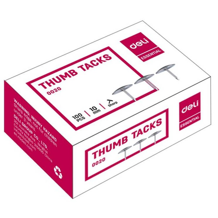 Pioneze Pentru Birou DELI Essential, Culoare Crom, 10 mm, 50 g