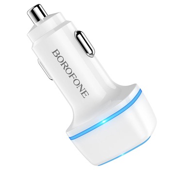 Incarcator auto dual USB, Borofone BZ14 Max Dual, DC 12-24V, 5V 2.4 A, cu iluminare LED ambientala, alb Incarcator auto dual USB, Borofone BZ14 Max Dual, DC 12-24V, 5V 2.4 A, cu iluminare LED ambientala, alb