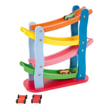 Pista de curse colorata din lemn cu 4 masini, 18 luni plus Pista de curse colorata din lemn cu 4 masini, 18 luni plus