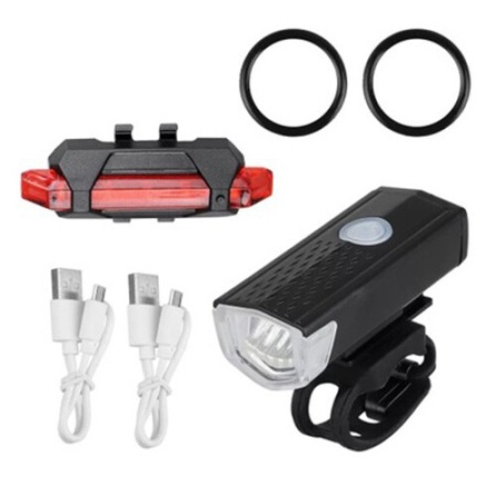 OEM USB kerékpár lámpa készlet, 800mAH, 245 Lumen, 3 fénymód, fekete