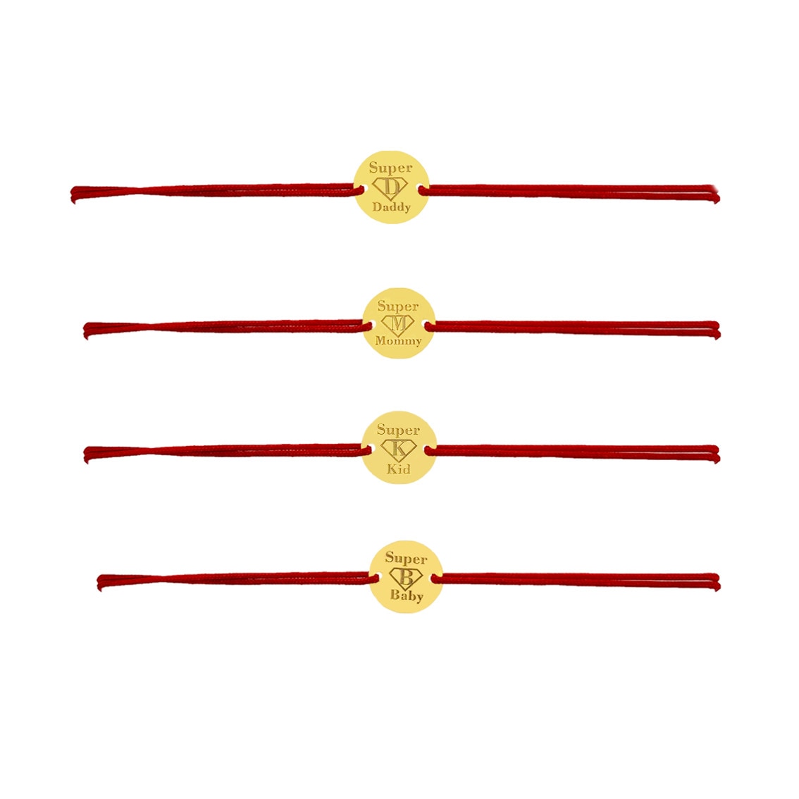 Set 4 bratari snur reglabil, Grata, banuti Super Family, Au 14k