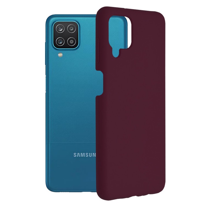 Husa Protectie Double Structure pentru Samsung Galaxy A12 / A12 Nacho, Microfibra, Visiniu Mat