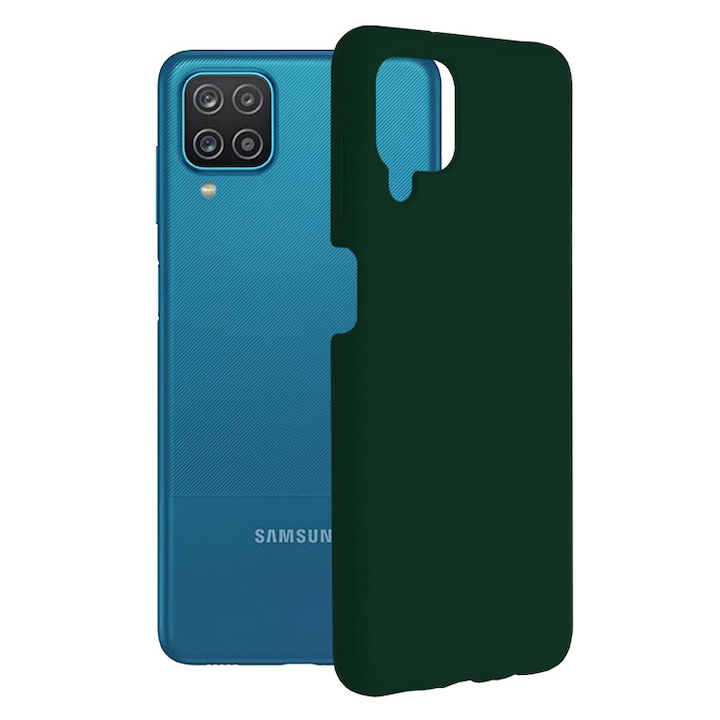 Защитен калъф с двойна структура AZIAO за Samsung Galaxy A12 / A12 Nacho, фина вътрешност от микрофибър против надраскване и силиконова външна част против залепване, абсорбиращ удар, оксфордско зелено