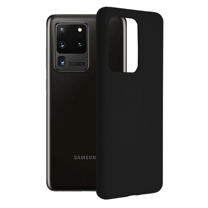 Защитен калъф с двойна структура AZIAO за Samsung Galaxy S20 Ultra 4G / S20 Ultra 5G, фина вътрешност от микрофибър против надраскване и силиконова външна част против залепване, абсорбиращ удар, титаниево черно