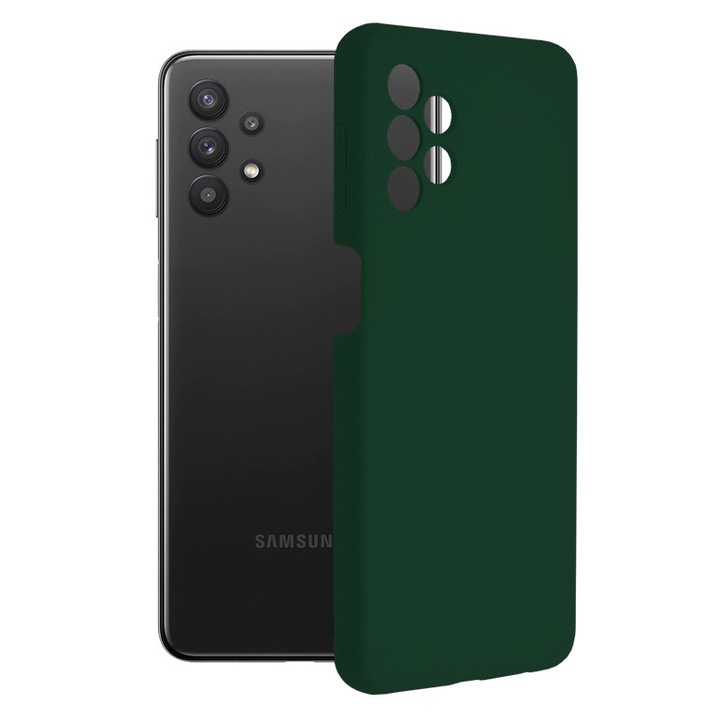 Husa Soft Edge compatibila cu Samsung Galaxy A32 5G, Mata, Slim, interior microfibra, Dark Green