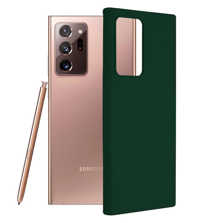 Защитен калъф с двойна структура AZIAO за Samsung Galaxy Note 20 Ultra / Note 20 Ultra 5G, фина вътрешност от микрофибър против надраскване и силиконова външна част против залепване, абсорбиращ удар, оксфордско зелено