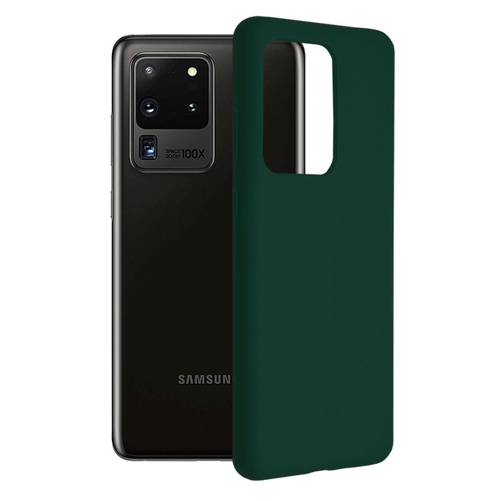 Защитен калъф с двойна структура AZIAO за Samsung Galaxy S20 Ultra 4G / S20 Ultra 5G, фина вътрешност от микрофибър против надраскване и силиконова външна част против залепване, абсорбиращ удар, Оксфордско зелено