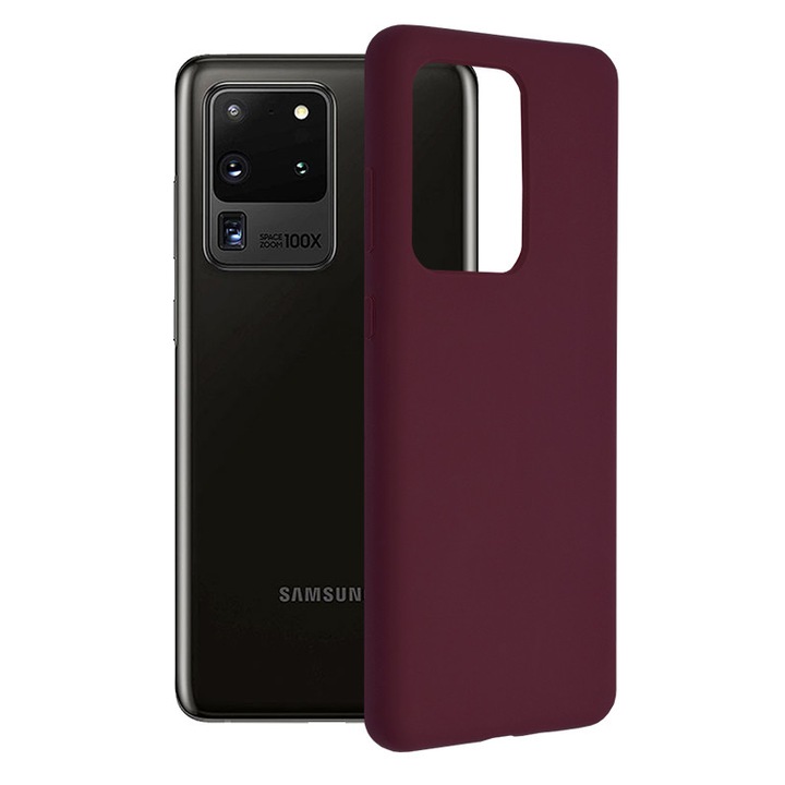 Защитен калъф с двойна структура AZIAO за Samsung Galaxy S20 Ultra 4G / S20 Ultra 5G, фина вътрешност от микрофибър против надраскване и силиконова външност против залепване, абсорбиращ удар, матово вино