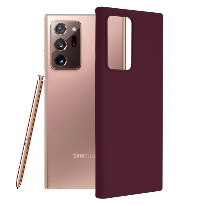 AZIAO dupla szerkezetű védőtok Samsung Galaxy Note 20 Ultra / Note 20 Ultra 5G telefonhoz, karcmentes, finom mikroszálas belső és tapadásgátló szilikon külső, matt bor