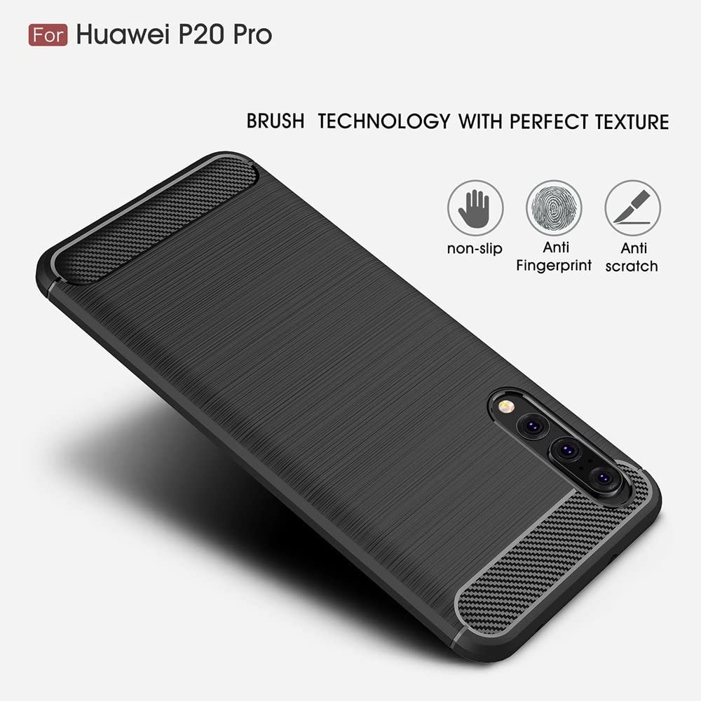 Husa telefon compatibila cu Huawei P20 Pro, Shock-Absorption Brushed Flexible Soft, Anti-Fingerprint, Fibra de Carbon, Negru