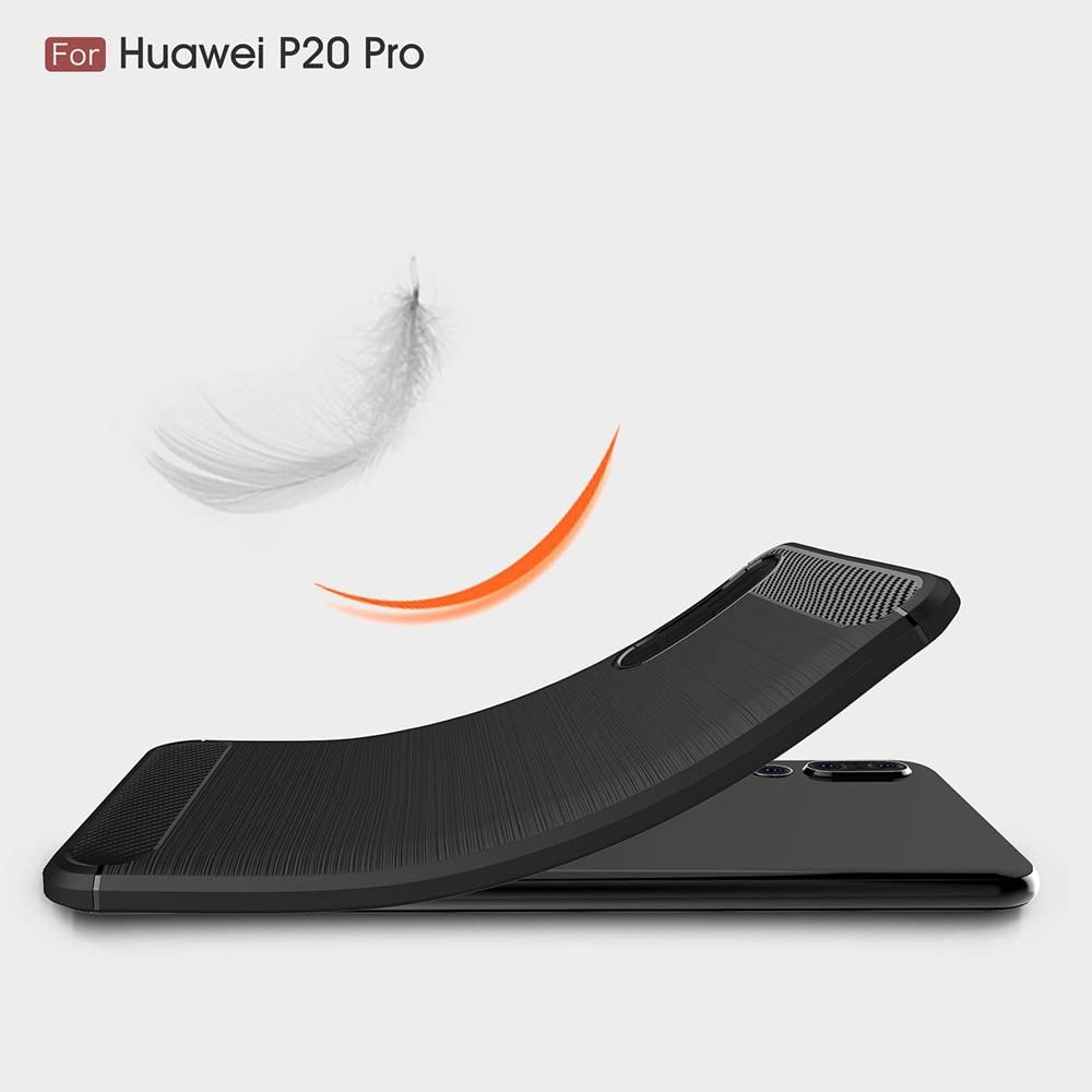 Husa telefon compatibila cu Huawei P20 Pro, Shock-Absorption Brushed Flexible Soft, Anti-Fingerprint, Fibra de Carbon, Negru