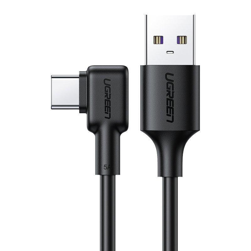 Cablu pentru incarcare si transfer de date UGREEN Elbow US307, USB/USB Type-C, Quick Charge 3.0, 5A, 2m, Negru