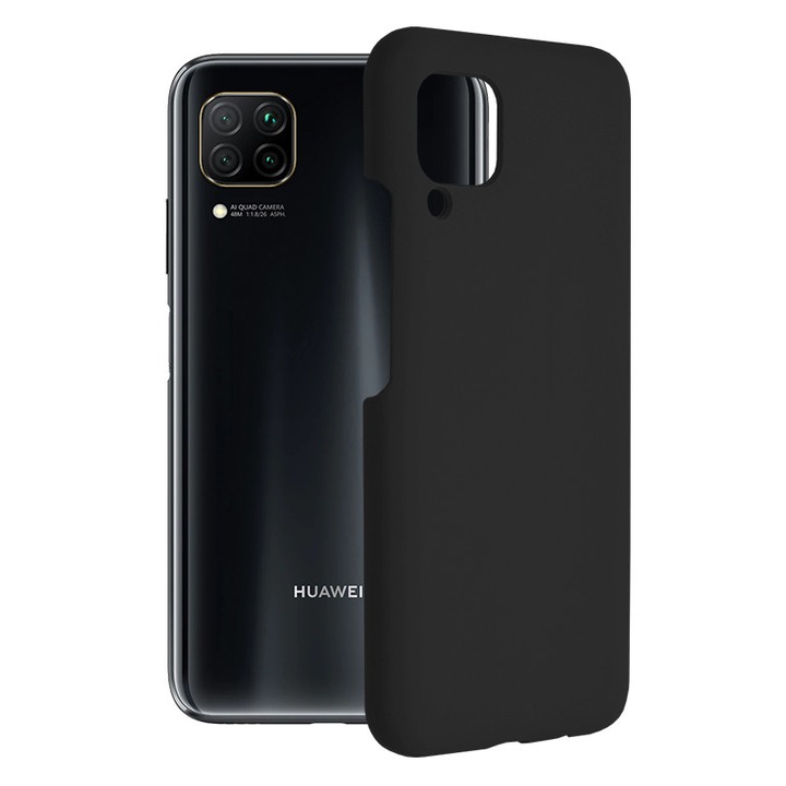 AZIAO dupla szerkezetű védőtok Huawei P40 lite készülékhez, finom mikroszálas karcolásgátló belső és szilikon tapadásgátló külső, titán fekete