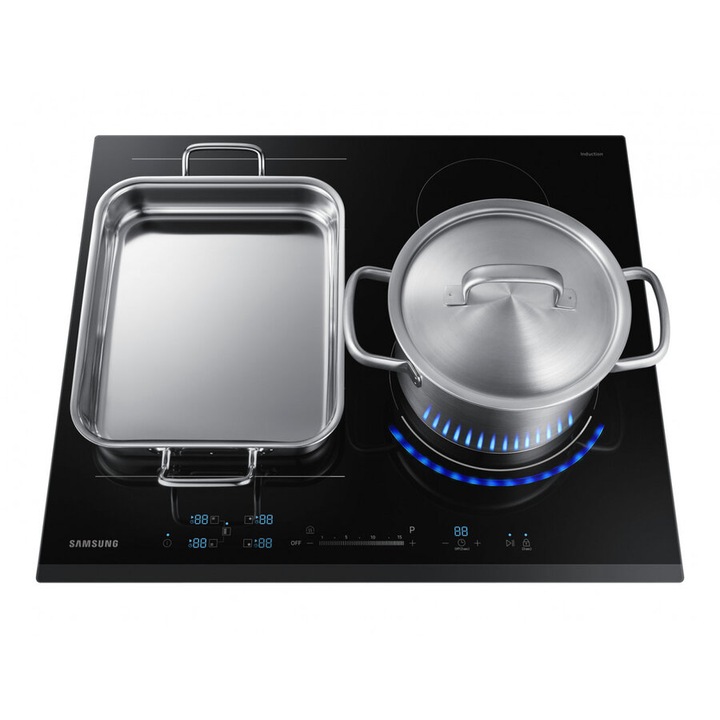 Plita incorporabila Samsung NZ64N9777BK/E2, Inductie, 7200 W, 3 zone de gatit, 60 cm, Touch control