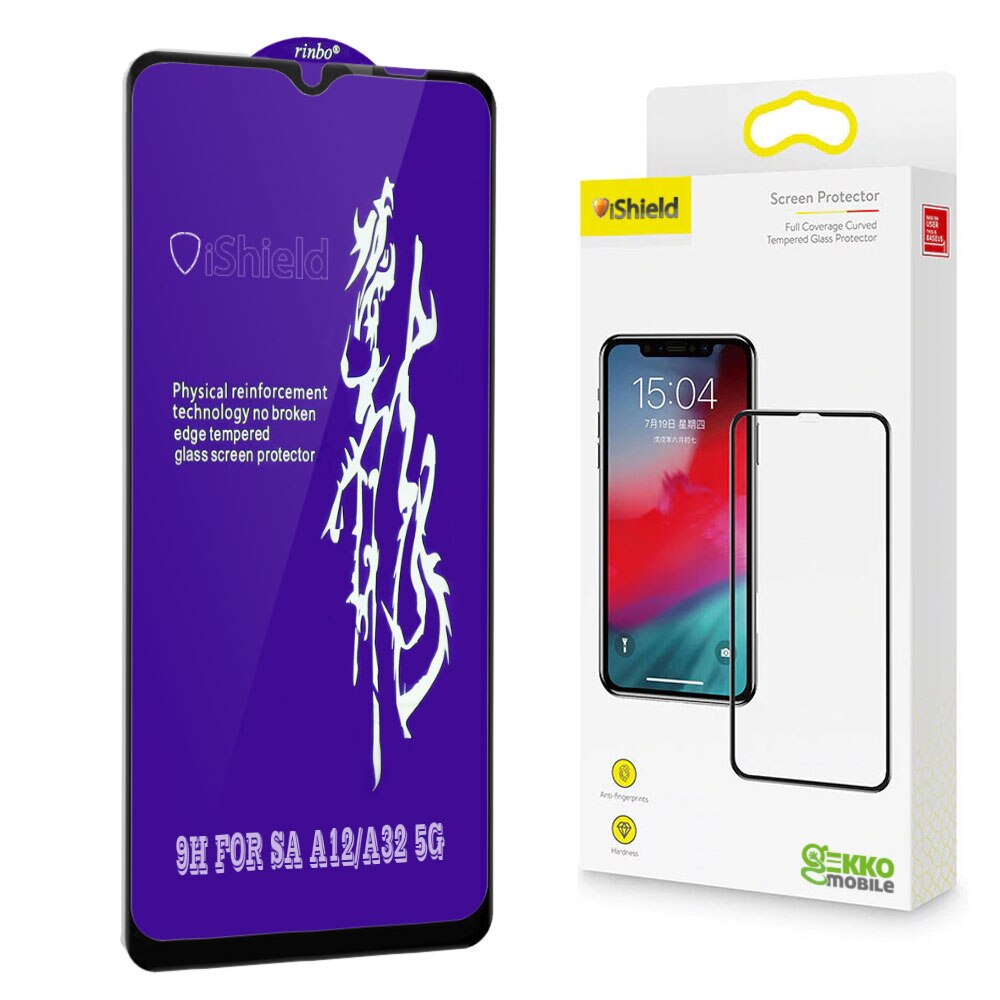 Folie sticla pentru Samsung A12 - RINBO 6D Tempered Glass, Full Glue, protectie ecran, transparenta cu margini negre, usor curbate iShield®