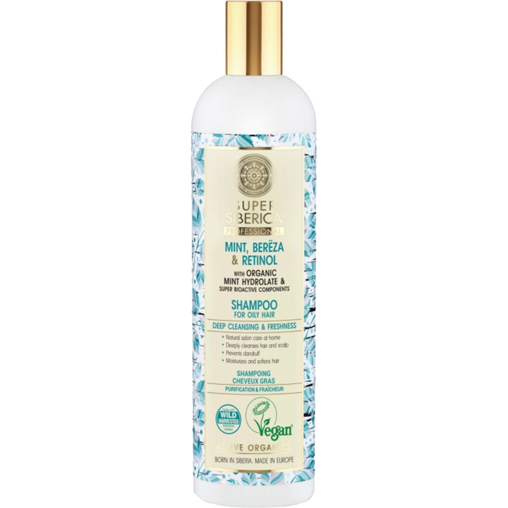 Sampon Natura Siberica Super Siberica Professional Mint, bereza & retinol pentru par gras 400 ml