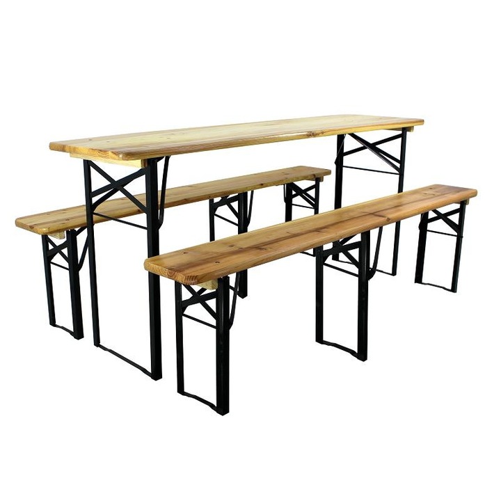 Set mobilier gradina/berarie lemn brad, masa 46x180 cm, 2 banci 180x23 cm